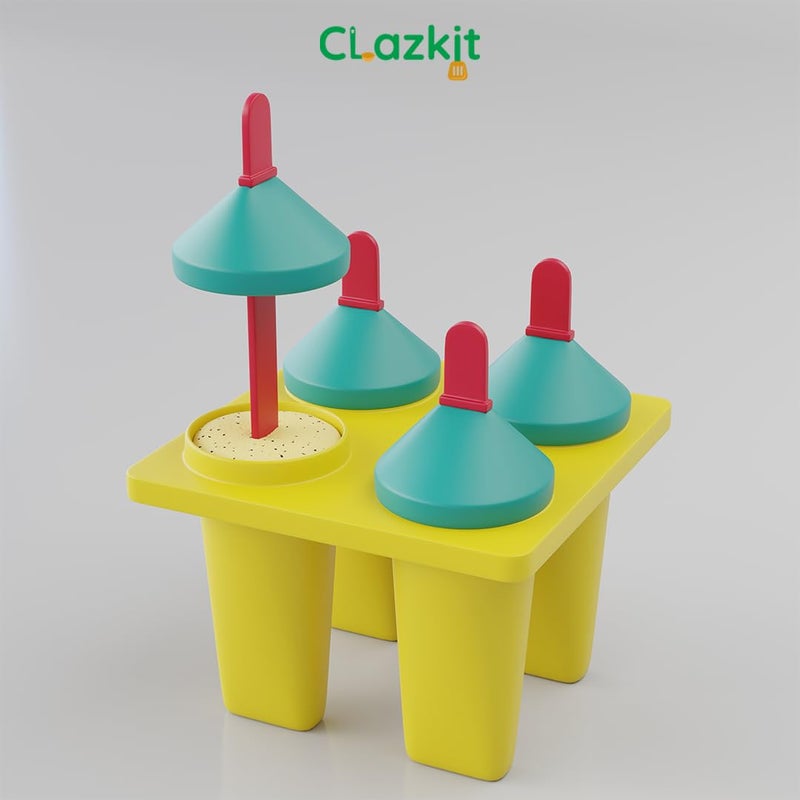 Clazkit Plastic 4 Cavity Reusable ice Pop Makers, Homemade Popsicle/Frozen Ice Cream/Kulfi Candy for Children & Adults Set of 2 - Multicolor, 11X11X15 Cm - Image 3