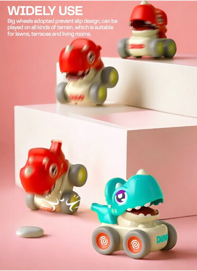 BAYBEE Baybee Dinosaur Toys Push & Go Car Toys For Kids Toddler With light and Music Cute &Funny Diecast Birthday Gift Toys for Boys,Girls Pack of 4  - Image 5