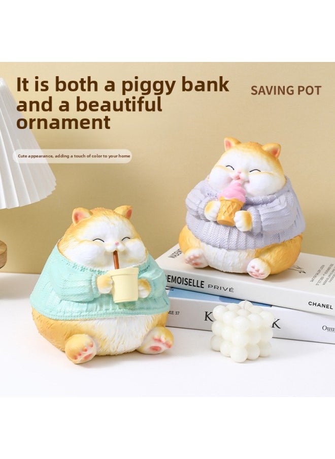 Generic - 2024 Food Cat Can Enter And Exit Piggy Bank 3-10 Years Old To Cultivate Savings Habits Children's Piggy Bank-Color:Foodie Cat-ice Cream-Size:Large (available For Storage And Retrieval) Piggy Bank - Image 1