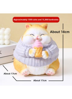 2024 Food Cat Can Enter And Exit Piggy Bank 3-10 Years Old To Cultivate Savings Habits Children's Piggy Bank-Color:Foodie Cat-ice Cream-Size:Large (available For Storage And Retrieval) Piggy Bank