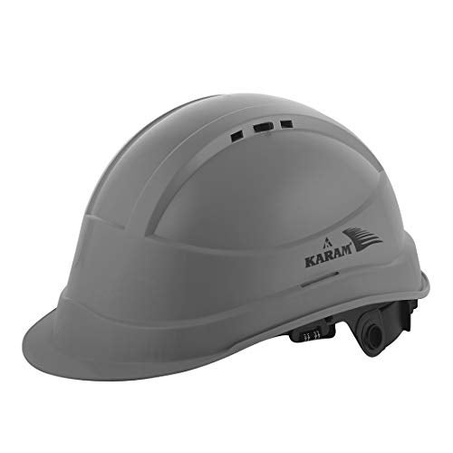 KARAM PN542 Safety Helmet for Men Industrial & Construction Helmet | Ratchet Type Adjustment with Adjustable Chin Strap | Ventilation & Side Slot for Attachment | EN Certified Hard Hat | Apex Grey - Image 1