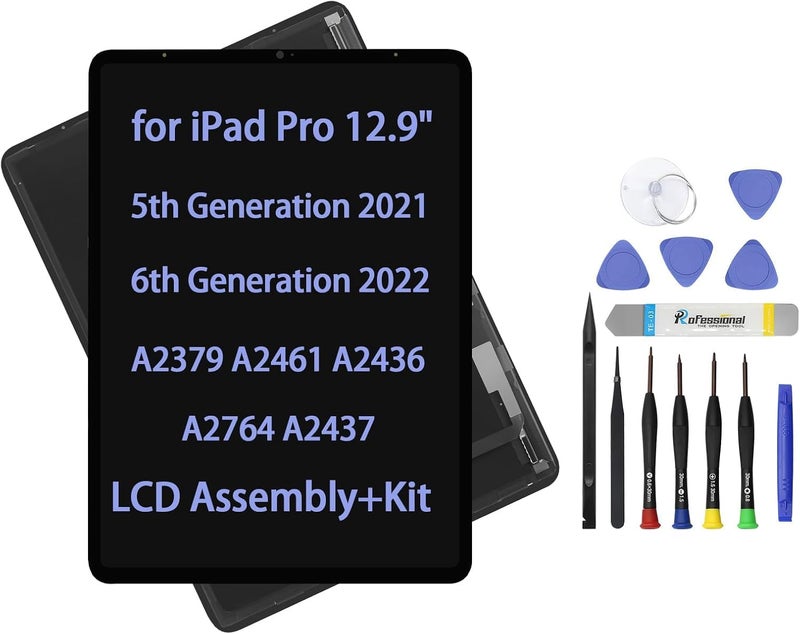 ARUISIFX LCD Screen Replacement for iPad Pro 12.9" 5th 6th Gen Generation 2021 2022 A2379 A2461 A2436 A2764 A2437 Display LCD Assembly Glass Touch Digitizer Premium Repair Kit (Black) - Image 1