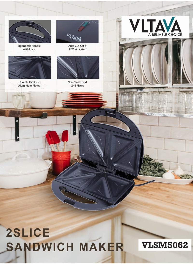 VLTAVA 2 Slice Sandwich Maker Toaster, 750W Equipped With Non-Stick Coating And Overheat Protection & Ergonomic Handle with Lock - VLSM5062  - Image 3