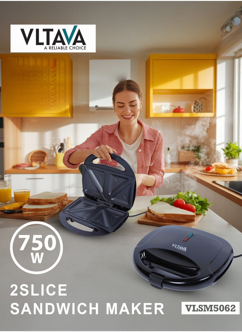 VLTAVA 2 Slice Sandwich Maker Toaster, 750W Equipped With Non-Stick Coating And Overheat Protection & Ergonomic Handle with Lock - VLSM5062  - Image 4