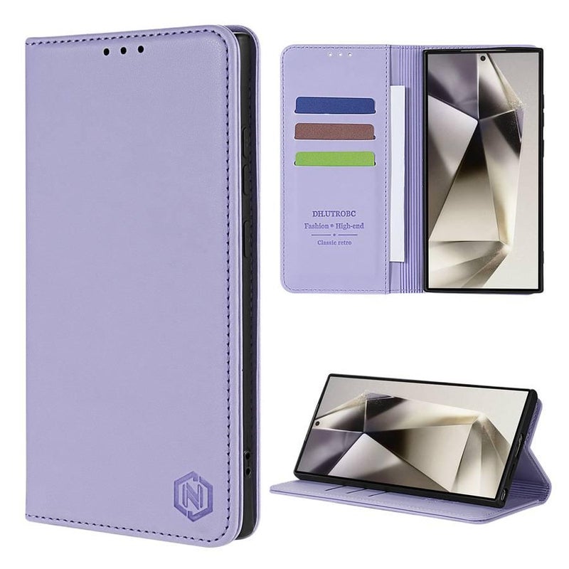 Scratch Resistant Leather Case Magnetic Texture for Samsung Galaxy A15 with Card Holder and Kickstand in Purple Colour - Image 1