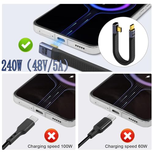MICROWARE Short USB C to USB C Cable 5inch, 90 Degree Right Angle Type C Cable 240W, Mack-Book, Galaxy S23, External SSD, Docking Station (Middle Angle) - Image 5