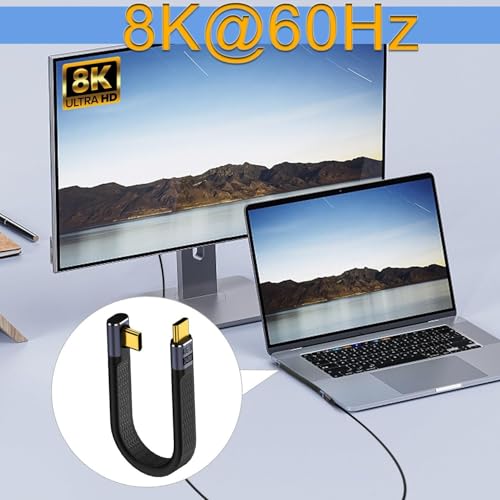 MICROWARE Short USB C to USB C Cable 5inch, 90 Degree Right Angle Type C Cable 240W, Mack-Book, Galaxy S23, External SSD, Docking Station (Middle Angle) - Image 3