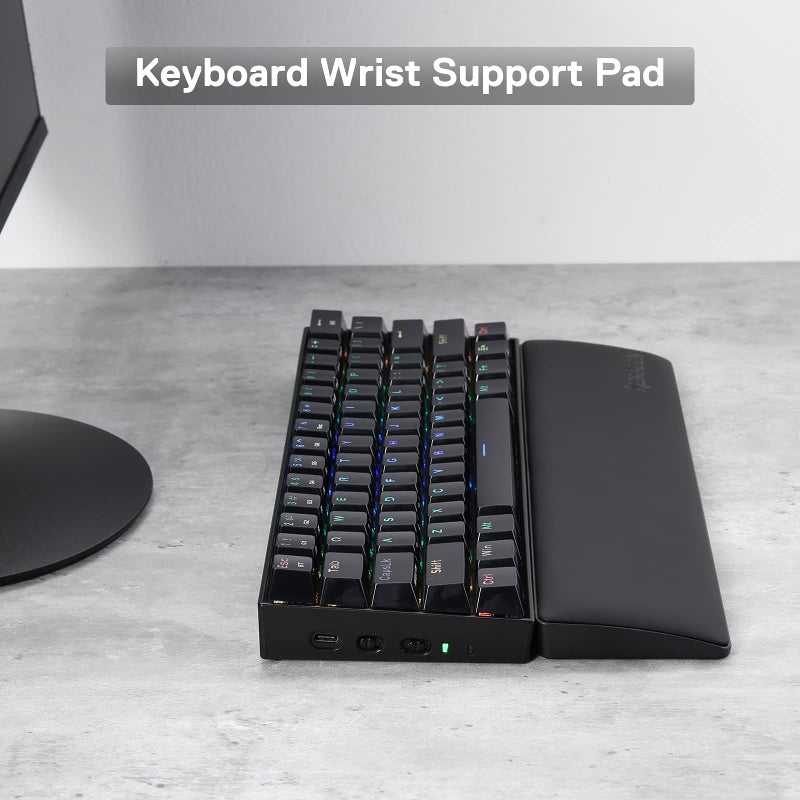 Redragon P035 Meteor S Computer Keyboard Wrist Rest Pad, Ergonomic Soft Memory Foam Wrist Support w/Anti-Slip Rubber Base, 60% 61 Keys Compact Size 11.38 x 2.87 in, 0.78 inch (20mm) Height, Black - Image 2
