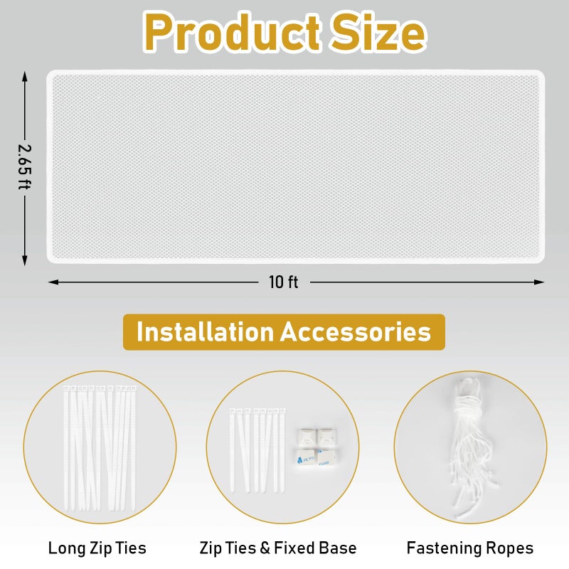 Gudui شبكة حماية درابزين السلم للأطفال داخل وخارج المنزل 10 قدم × 2.6 قدم لحماية الأطفال من السقوط، أبيض - Image 2
