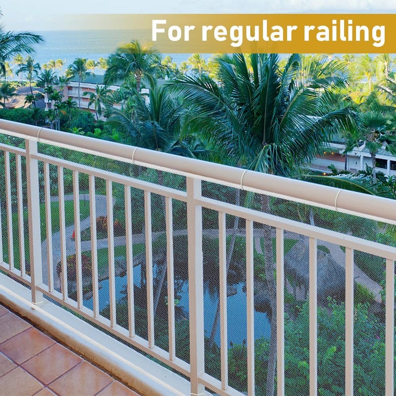 Gudui شبكة حماية درابزين السلم للأطفال داخل وخارج المنزل 10 قدم × 2.6 قدم لحماية الأطفال من السقوط، أبيض - Image 5