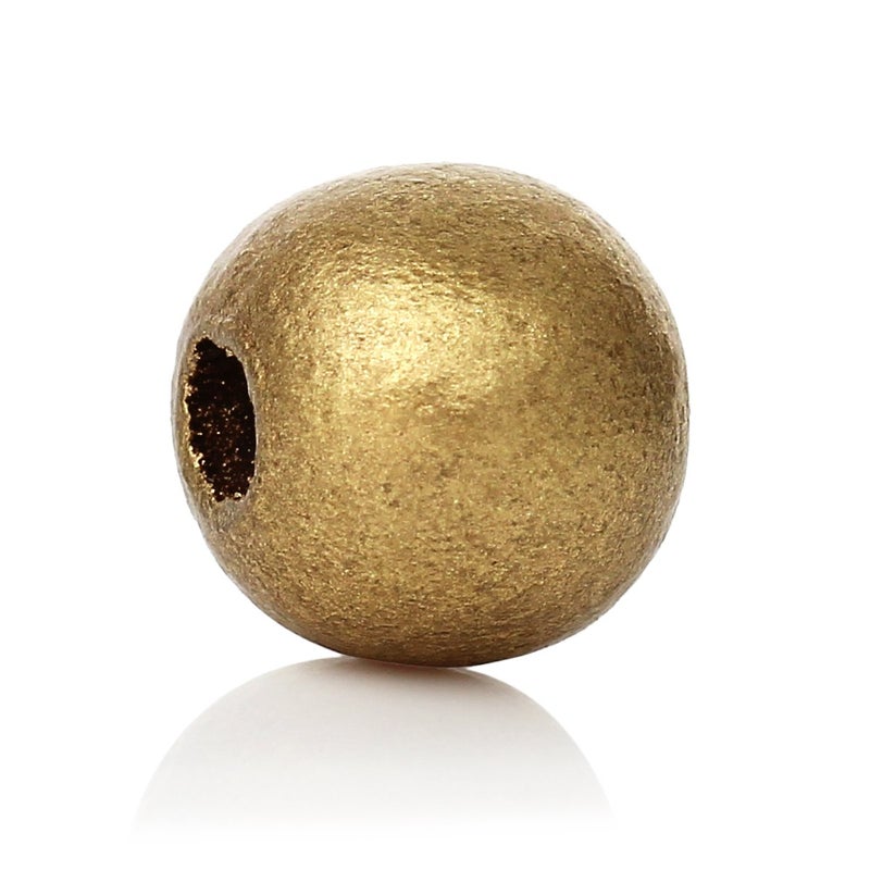 Round Wood Beads 10mm x 9mm Diameter with 3mm Hole Gold 500