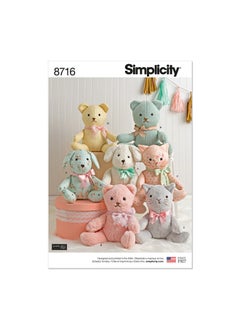 Simplicity 8716 Animals Stuffed Bear Cat And Dog Sewing Patterns By Elaine Heigl Designs One Size Only  - Image 1