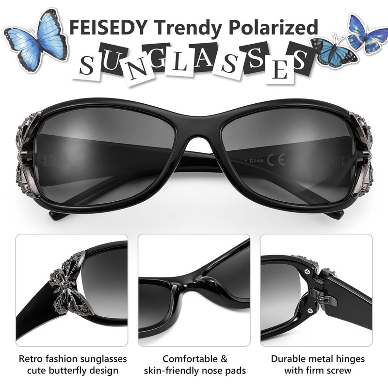 FEISEDY Trendy Polarized Y2K Sunglasses Wrap Around Butterfly Design Fashion Sunnies UV400 Protection B0078 - Image 4