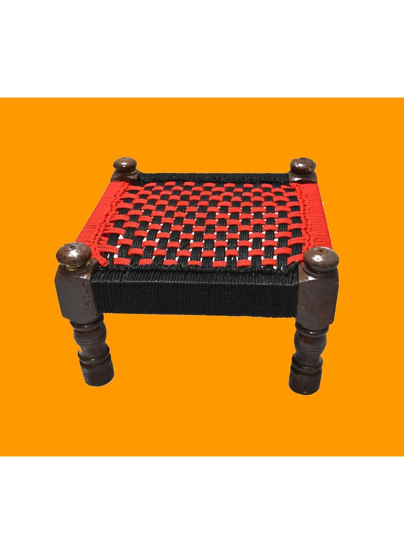 Marshland MARSHLAND Wooden Chowki Wooden Stool Traditional Handicrafts Wooden Khatli Bajot Stool Charpai Chowki Pidda Mudda Sitting Stool Pooja Chowki Stool (14 X 14 X 9)  - Image 4