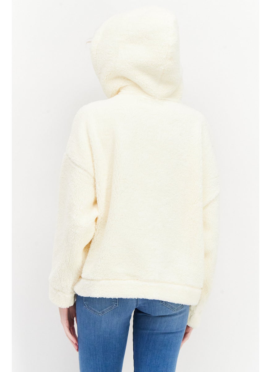 ESPRIT Women Hooded Long Sleeve Textured Sweatshirt, Cream  - Image 3