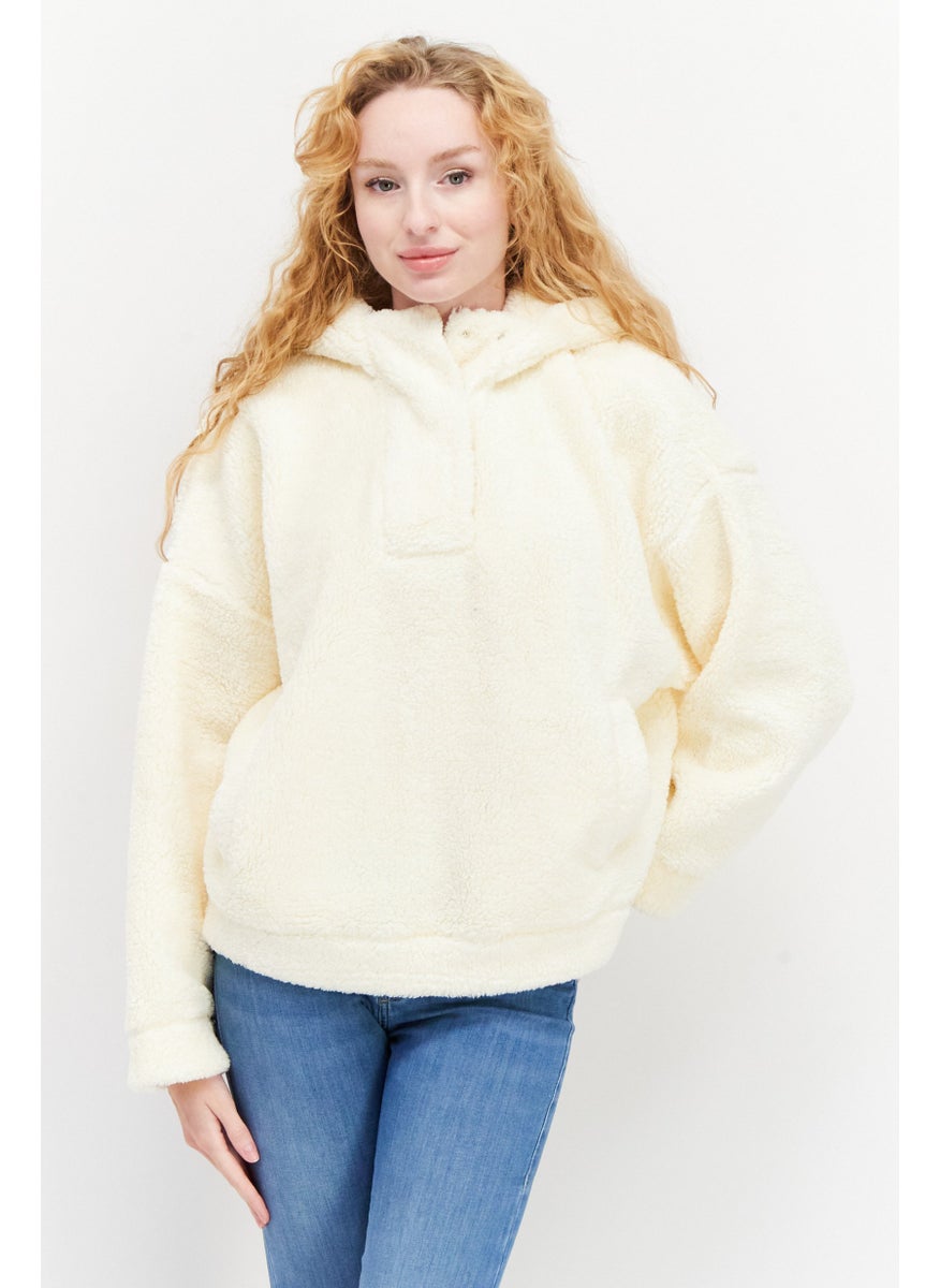 ESPRIT Women Hooded Long Sleeve Textured Sweatshirt, Cream  - Image 1