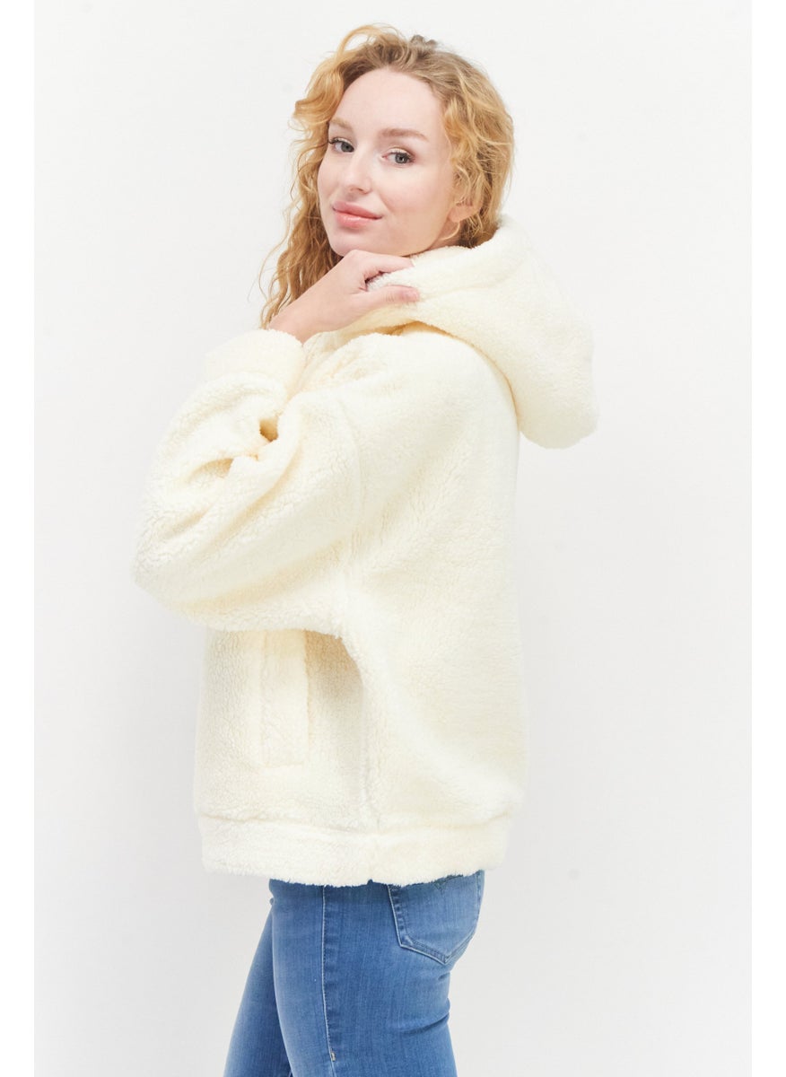 ESPRIT Women Hooded Long Sleeve Textured Sweatshirt, Cream  - Image 4