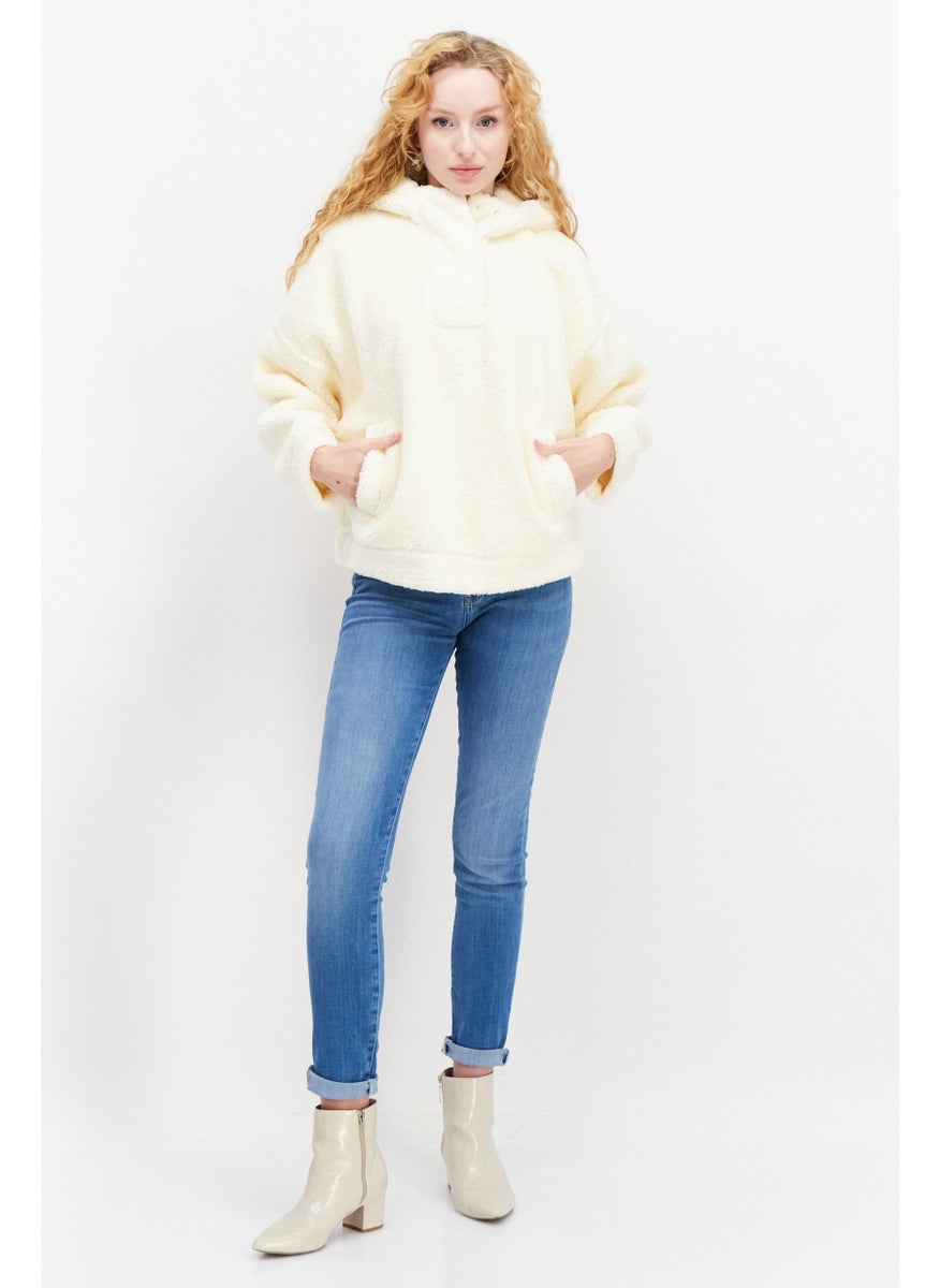 ESPRIT Women Hooded Long Sleeve Textured Sweatshirt, Cream  - Image 2