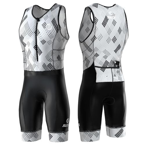 SLS3 Triathlon Suits Mens - Durable Sleeveless Tri Suit Men Triathlon Suit - Lightweight Trisuit with 2 Pockets for Storage (White Fractal, X-Large) - Image 1