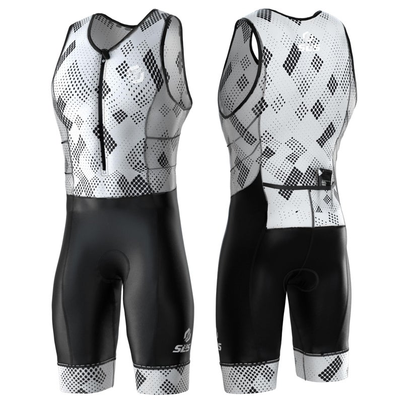 SLS3 Triathlon Suits Mens - Durable Sleeveless Tri Suit Men Triathlon Suit - Lightweight Trisuit with 2 Pockets for Storage (White Fractal, X-Large) - Image 5