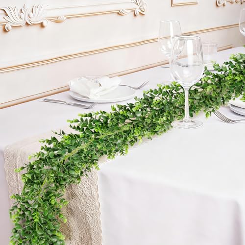 Vlorart 6FT Artificial Boxwood Garland, Faux Vines Hanging Plant Greenery Garland for Wedding Backdrop Arch Wall Farmhouse Party Decor, UV Protected Indoor Outdoor Use - Image 1