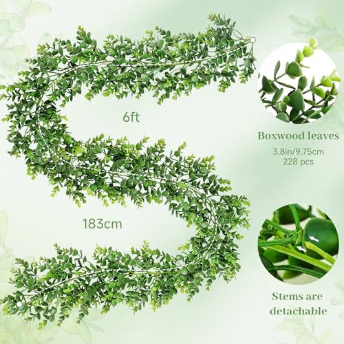 Vlorart 6FT Artificial Boxwood Garland, Faux Vines Hanging Plant Greenery Garland for Wedding Backdrop Arch Wall Farmhouse Party Decor, UV Protected Indoor Outdoor Use - Image 2
