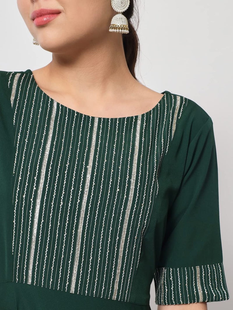 FIORRA Women's Bottle Green Poly Crepe Straight Kurta with Dupatta - Image 5
