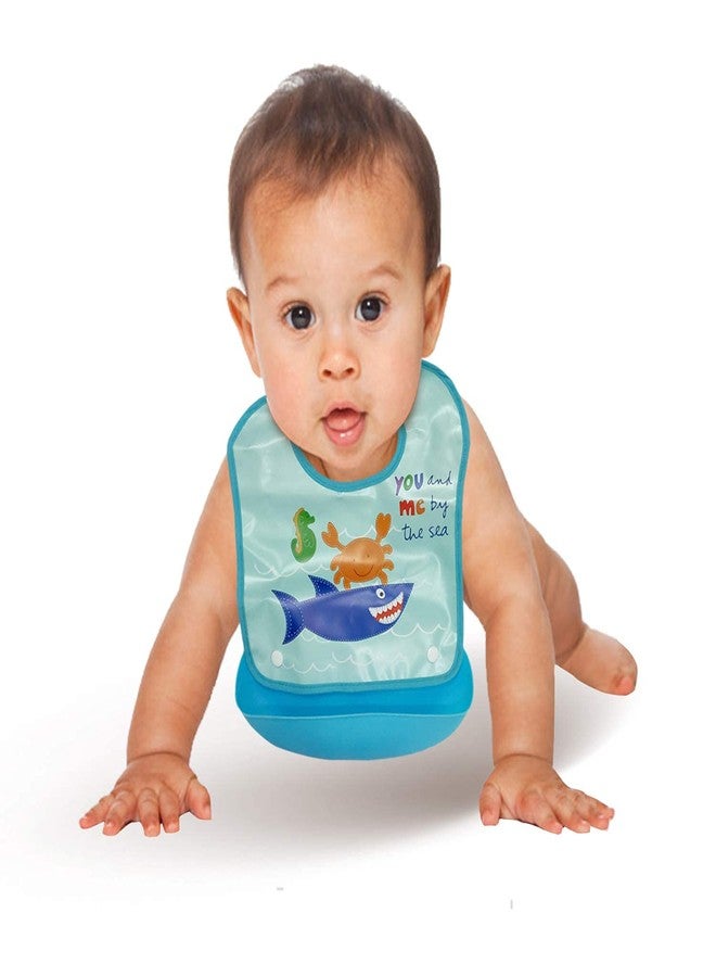 DOMENICO Baby Silicon Bib/Apron for Feeding Infants and Toddlers with Detachable Food Catcher, Waterproof (Random Colours And Prints) (Pack of 6) - Image 5