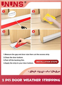 UNUNS Door Draft Stopper,2 Pack Under Door Draft Blocker Door Seal,Adjustable Door Sweeps Adhesive Waterproof Soundproof Bottom Seal Strip Stopper Weather Stripping For Exterior Interior Doors,White  - Image 4