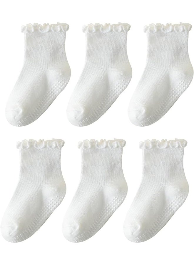 ٦ أزواج من الجوارب المزينة بالكشكشة للأطفال الصغار للبنات، جوارب مانعة للانزلاق، جوارب لطيفة مزينة بالكشكشة، مناسبة للأطفال من عمر ٣-٥ سنوات، مقاس كبير (L). - Image 1