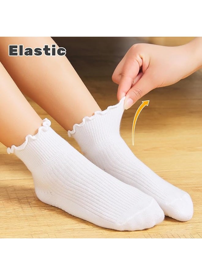 ٦ أزواج من الجوارب المزينة بالكشكشة للأطفال الصغار للبنات، جوارب مانعة للانزلاق، جوارب لطيفة مزينة بالكشكشة، مناسبة للأطفال من عمر ٣-٥ سنوات، مقاس كبير (L). - Image 2