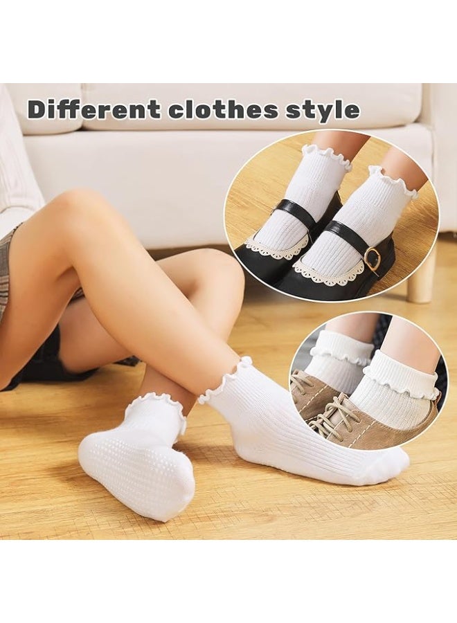 ٦ أزواج من الجوارب المزينة بالكشكشة للأطفال الصغار للبنات، جوارب مانعة للانزلاق، جوارب لطيفة مزينة بالكشكشة، مناسبة للأطفال من عمر ٣-٥ سنوات، مقاس كبير (L). - Image 5