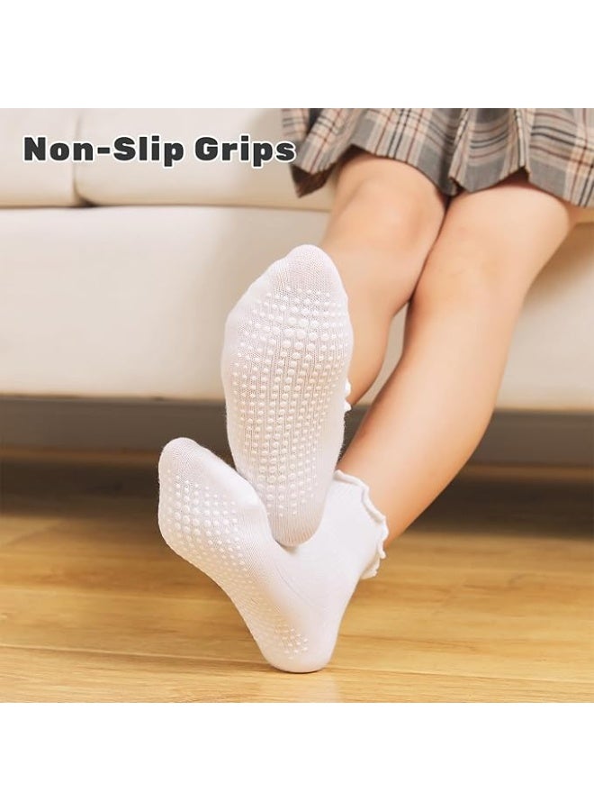 ٦ أزواج من الجوارب المزينة بالكشكشة للأطفال الصغار للبنات، جوارب مانعة للانزلاق، جوارب لطيفة مزينة بالكشكشة، مناسبة للأطفال من عمر ٣-٥ سنوات، مقاس كبير (L). - Image 3