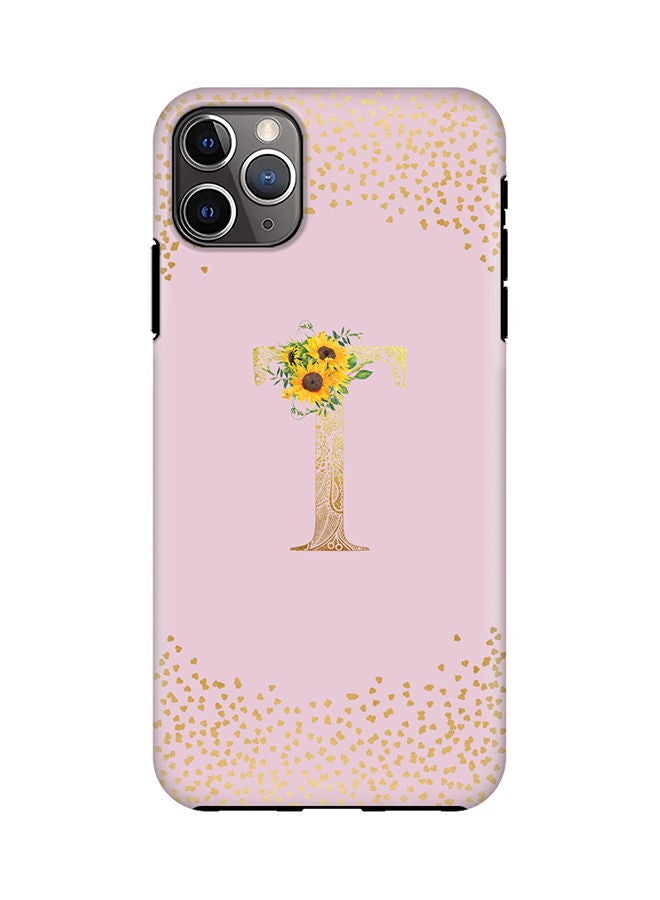 Stylizedd Monogram Tough Cover for Apple iPhone 11 Pro Max Case Custom Initials Letter Floral Mandala Pattern Tough Pro Dual Layer hybrid PC inner TPU protection Alphabet- T (Pink) - Image 1
