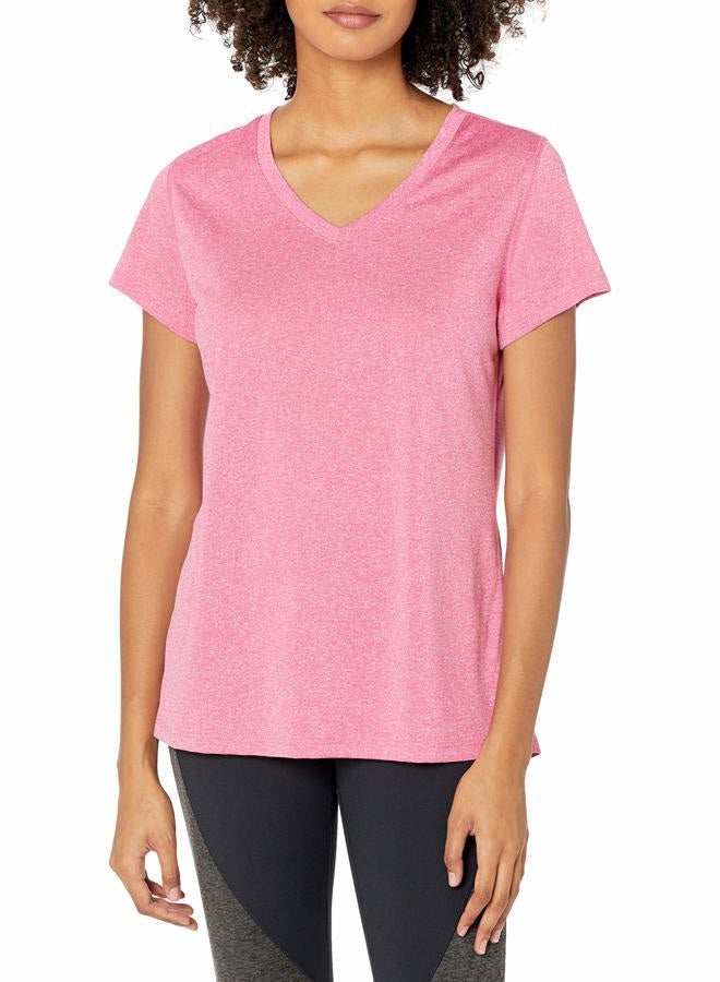 Hanes Women's Cooldri Short Sleeve Performance V-Neck T-Shirt (1 Pack), Amaranth Htr, M - Image 1