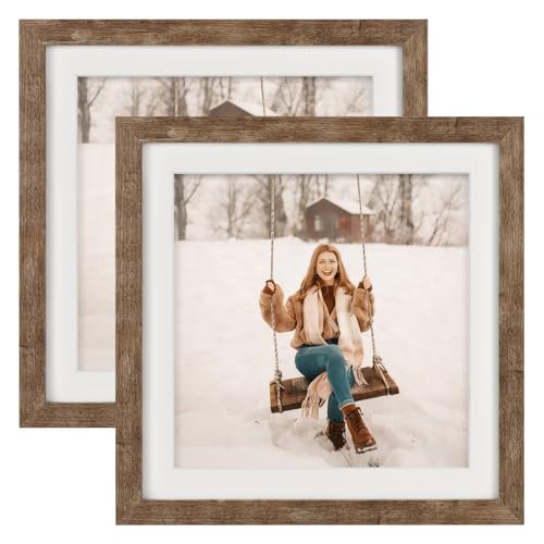 Picture Frames 11x11 Set of 2 Rustic Wood Grain Photo Frame for Gallery Wall Mounting or Tabletop Display