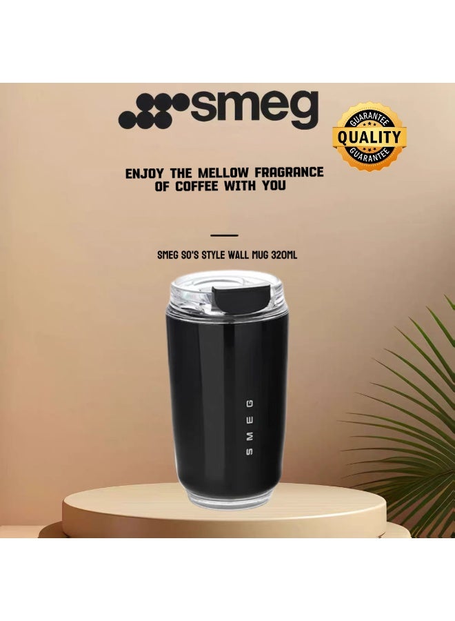 SMEG Retro Milk Black 320ml Double-Walled Vacuum Stainless Steel Insulated Mug 360° Leak-Proof Car Travel Portable Coffee Cup One-Click Direct Drinking Hot and Cold Dual-Use Four Options Available - Image 1