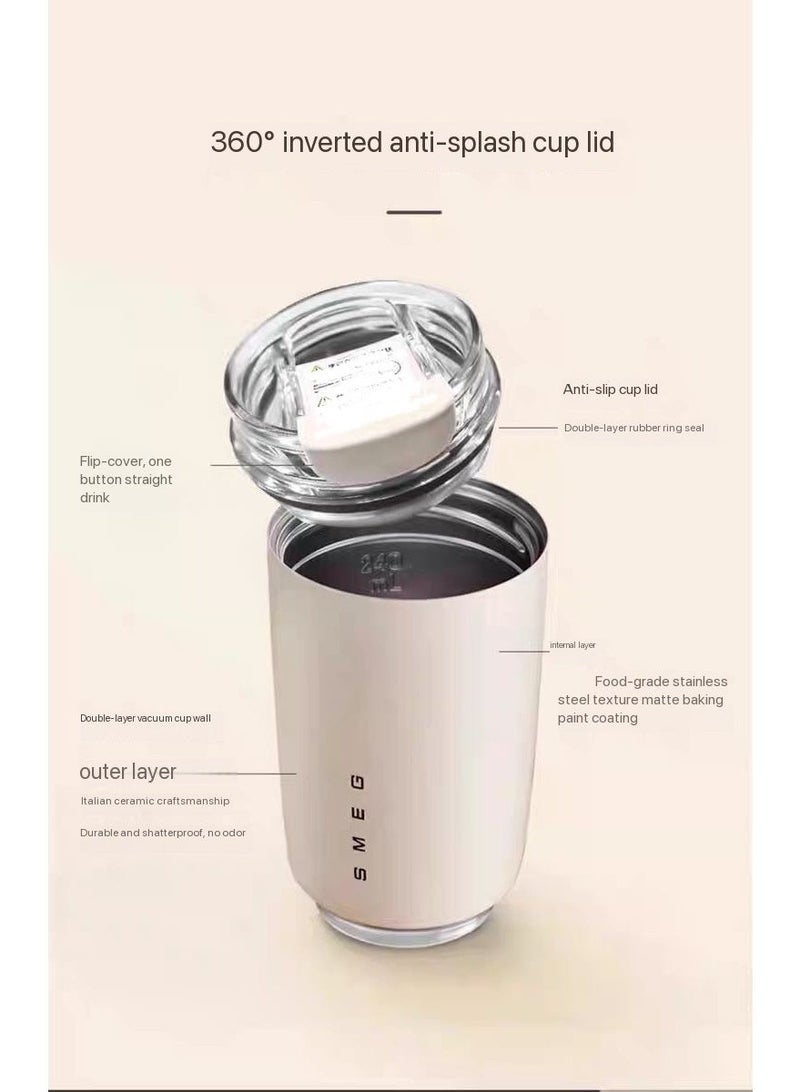 سميج SMEG ريترو حليب أسود 320 مل مزدوج الجدران الفراغ الفولاذ المقاوم للصدأ معزول كوب 360 درجة السفر السيارة مقاومة للتسرب كوب قهوة محمولة بنقرة واحدة الشرب المباشر الساخن والبارد الاستخدام المزدوج أربعة خيارات متوفرة - Image 3