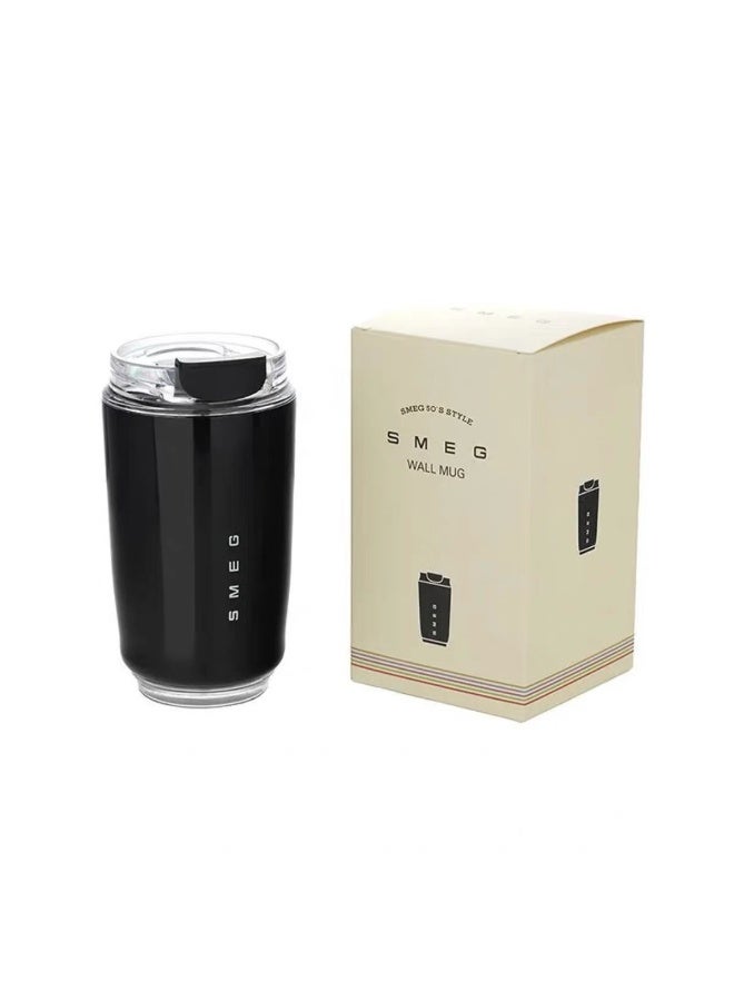 سميج SMEG ريترو حليب أسود 320 مل مزدوج الجدران الفراغ الفولاذ المقاوم للصدأ معزول كوب 360 درجة السفر السيارة مقاومة للتسرب كوب قهوة محمولة بنقرة واحدة الشرب المباشر الساخن والبارد الاستخدام المزدوج أربعة خيارات متوفرة - Image 1