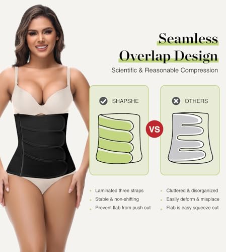 SHAPSHE Waist Trainer for Women Postpartum Recovery Wrap Girdle Cincher Corset Shapewear Belly Band Black M - Image 3
