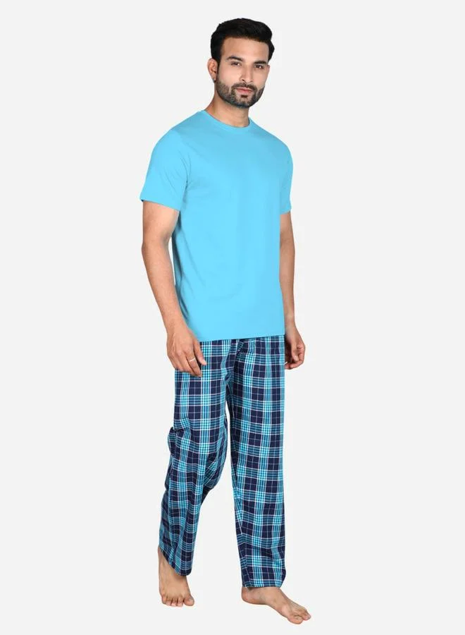 victor and jane Victor and Jane Solid Short Sleeve T-Shirt and Checked Pyjama Set