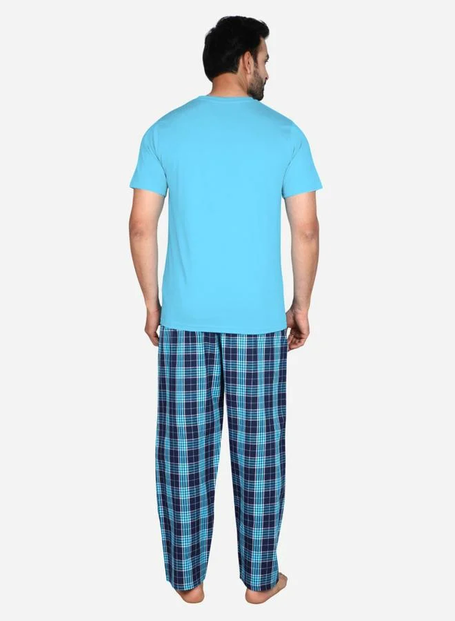 victor and jane Victor and Jane Solid Short Sleeve T-Shirt and Checked Pyjama Set