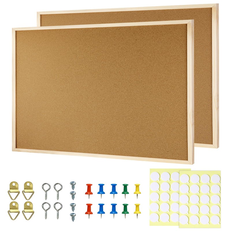 JEFURE 2 Pcs Cork Board, 17.7''x13.3'' Bulletin Board, Wooden Framed Corkboards for Wall, Small Cork Board, Vision Board Supplies, Prayer Board, Picture Board for Photos, Office, Home Decor, School - Image 1