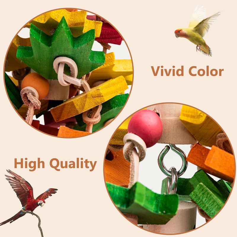 MQ Parrot Chewing Toy for Large and Small Parrots and Birds, Natural Wood Block Tearing Toy with Multicolored Maple Leaf Design, Beak Trimming Toy for African Grey Cockatoos and Amazon Parrots. - Image 4