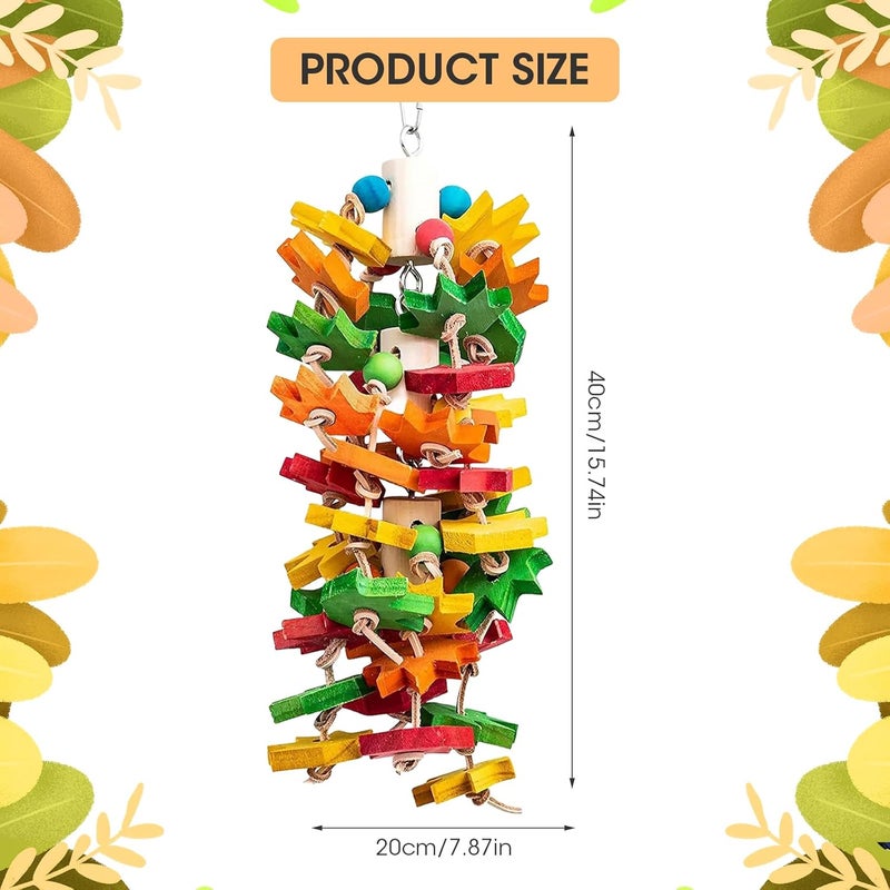 MQ Parrot Chewing Toy for Large and Small Parrots and Birds, Natural Wood Block Tearing Toy with Multicolored Maple Leaf Design, Beak Trimming Toy for African Grey Cockatoos and Amazon Parrots. - Image 2