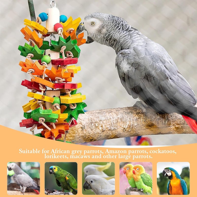 MQ Parrot Chewing Toy for Large and Small Parrots and Birds, Natural Wood Block Tearing Toy with Multicolored Maple Leaf Design, Beak Trimming Toy for African Grey Cockatoos and Amazon Parrots. - Image 5