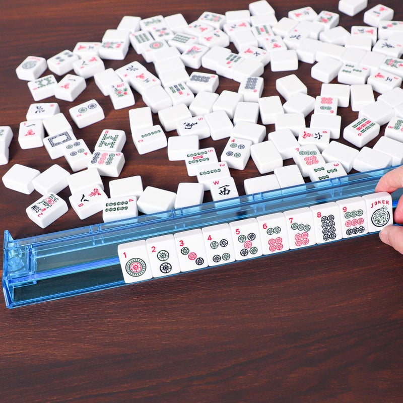 ZGME American Mahjong Set,166 White Tiles with Blue Rectangular Bag and Accessories,4 All-in-One Mahjong Racks with Pushers,Complete Western Mahjong Set - Image 3