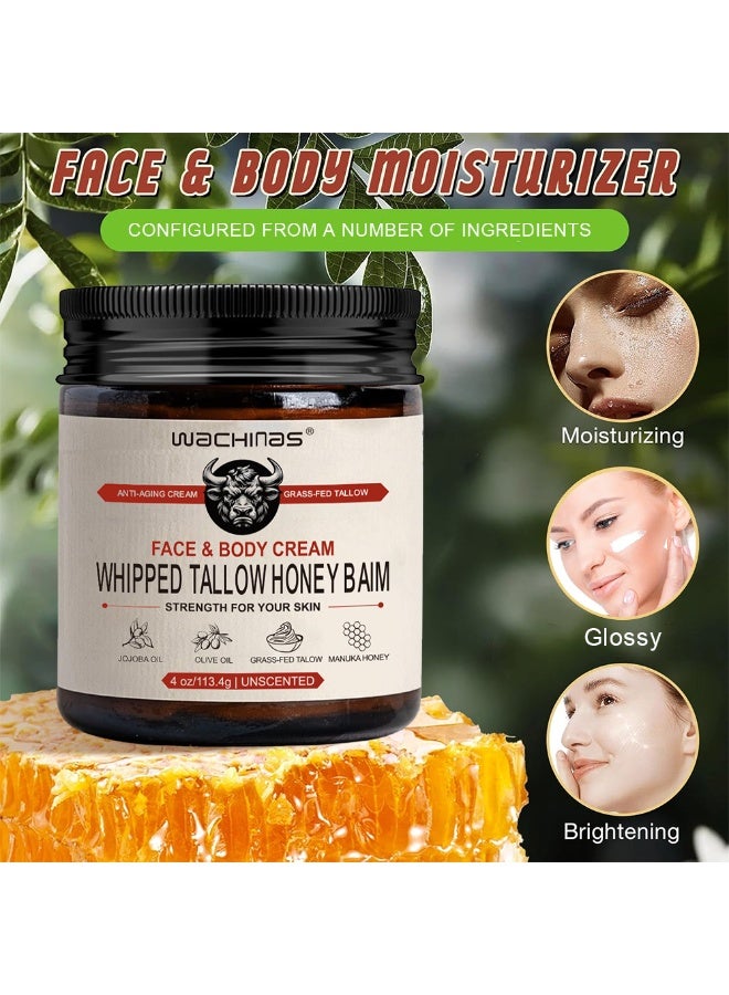 wachinas Whipped Tallow Honey Balm ,4 OZ (Unscented) Handmade Whipped Organic Beef Tallow for Skin - Grass Fed Beef Tallow Moisturizer and Honey Balm for Silky, Sensitive-Skin, Eczema, Rosacea - Free of Harsh Chemicals - Image 2