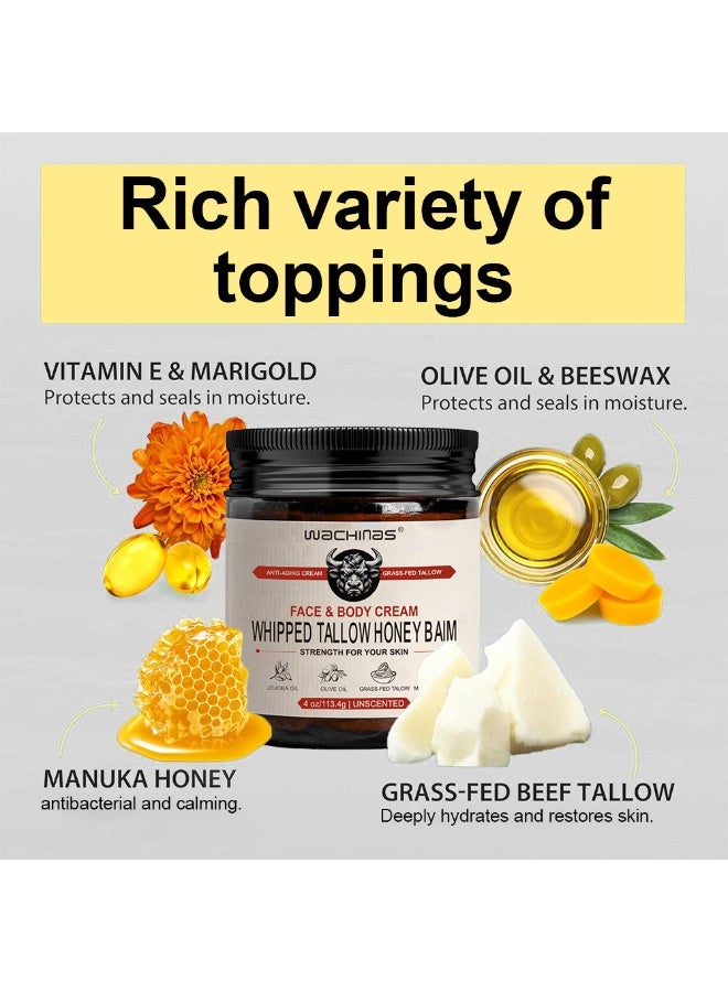 wachinas Whipped Tallow Honey Balm ,4 OZ (Unscented) Handmade Whipped Organic Beef Tallow for Skin - Grass Fed Beef Tallow Moisturizer and Honey Balm for Silky, Sensitive-Skin, Eczema, Rosacea - Free of Harsh Chemicals - Image 3