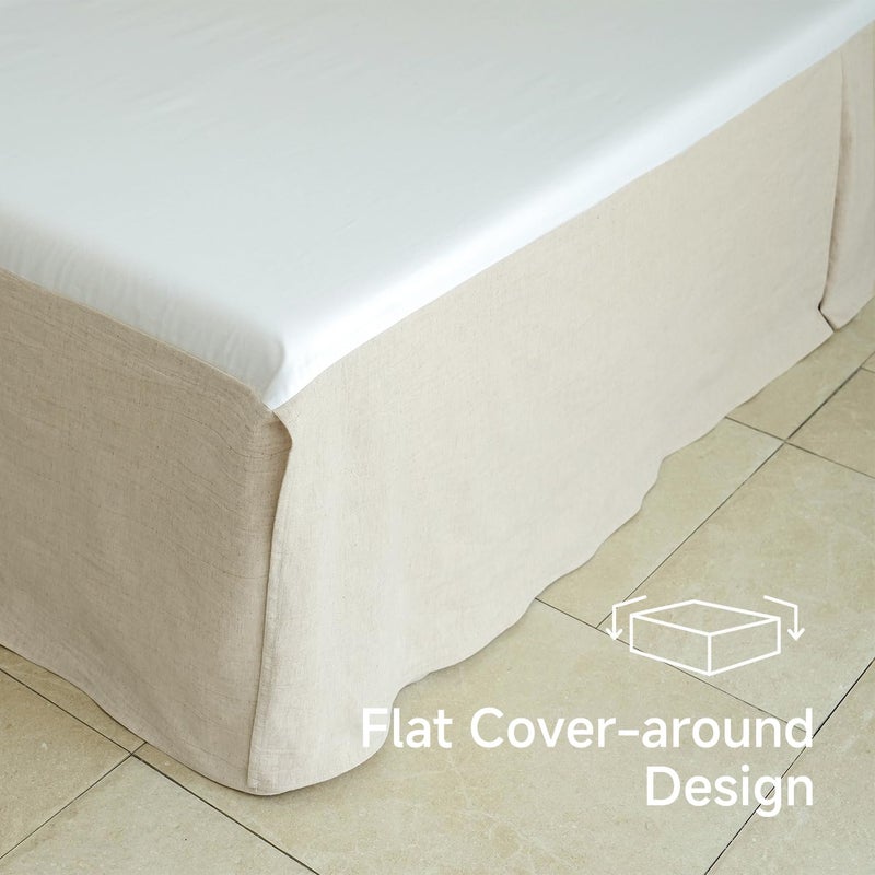 Simple&Opulence French Linen Bed Skirt With Classic 14 Inch Drop Dust Ruffle  Tailored Draped Premium Natural Flax Cotton Blend Basic Dust Easy Fit Breathable Farmhouse Bedding (King  Basic Linen) - Image 4
